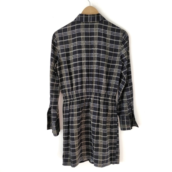Theory Asymmetrical Plaid Drape Shirtdress Petite - Picture 2 of 6